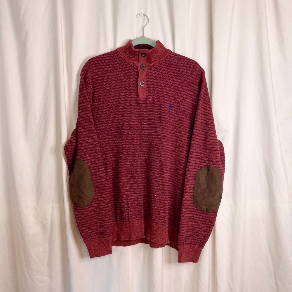 Chaps Red Marled Elbow Patch Mock Neck Knit Sweater Pullover XL Preppy Academic
